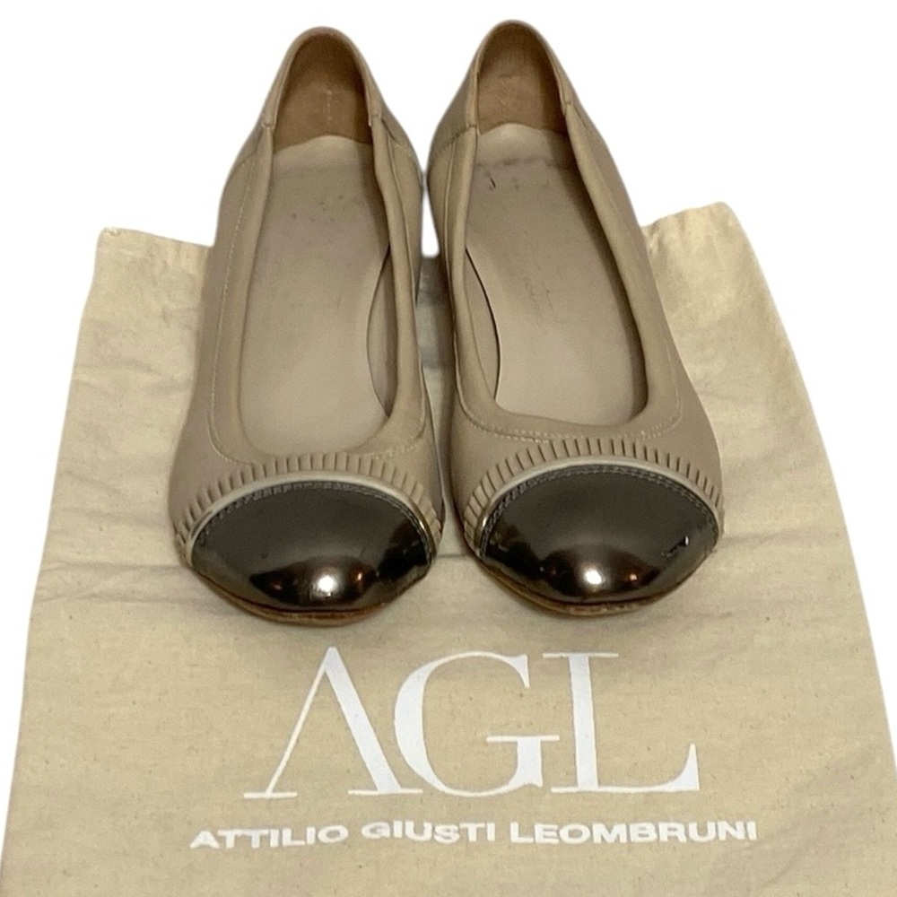 AGL Bronze Cap Top Italian Leather Flats 40